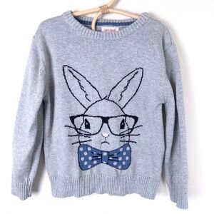 Cat & Jack Knit Hipster Bunny Rabbit Long Sleeve Sweater Gray Kids 5T